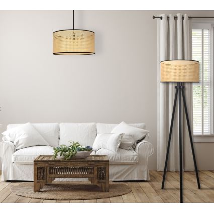Duolla - Επιδαπέδιο φωτιστικό ROLLER 1xE27/15W/230V διάμετρος 45 cm rattan/μαύρο