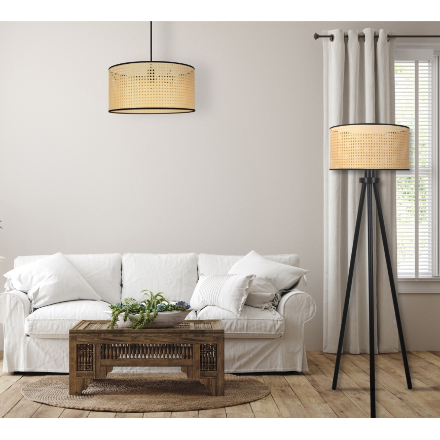 Duolla - Επιδαπέδιο φωτιστικό ROLLER 1xE27/15W/230V διάμετρος 45 cm rattan/μαύρο