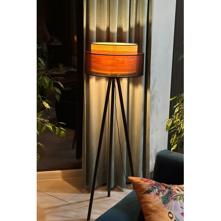 Duolla - Επιδαπέδιο φωτιστικό WOOD BOHO 1xE27/15W/230V διάμετρος 45 cm μαύρο/μπεζ