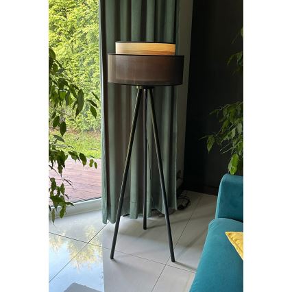 Duolla - Επιδαπέδιο φωτιστικό WOOD BOHO 1xE27/15W/230V διάμετρος 45 cm μαύρο/μπεζ