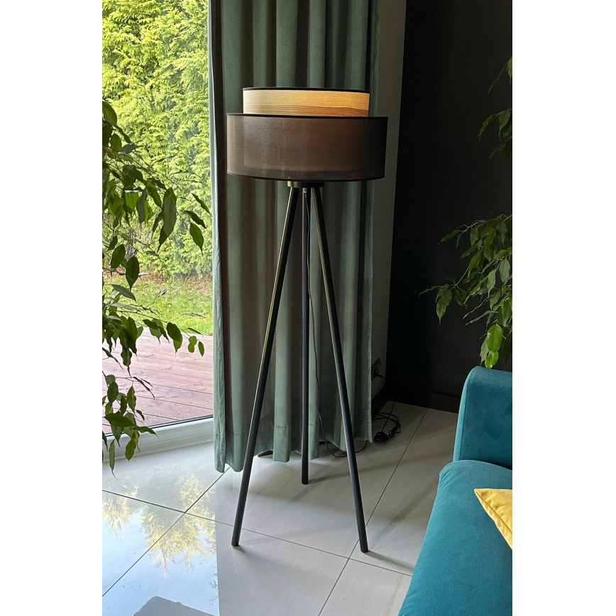 Duolla - Επιδαπέδιο φωτιστικό WOOD BOHO 1xE27/15W/230V διάμετρος 45 cm μαύρο/μπεζ