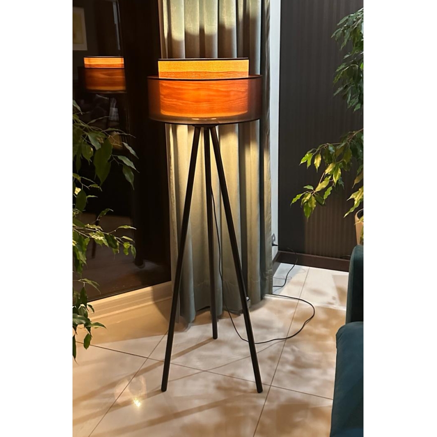 Duolla - Επιδαπέδιο φωτιστικό WOOD BOHO 1xE27/15W/230V διάμετρος 45 cm μαύρο/μπεζ