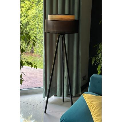 Duolla - Επιδαπέδιο φωτιστικό WOOD BOHO 1xE27/15W/230V διάμετρος 45 cm μαύρο/μπεζ