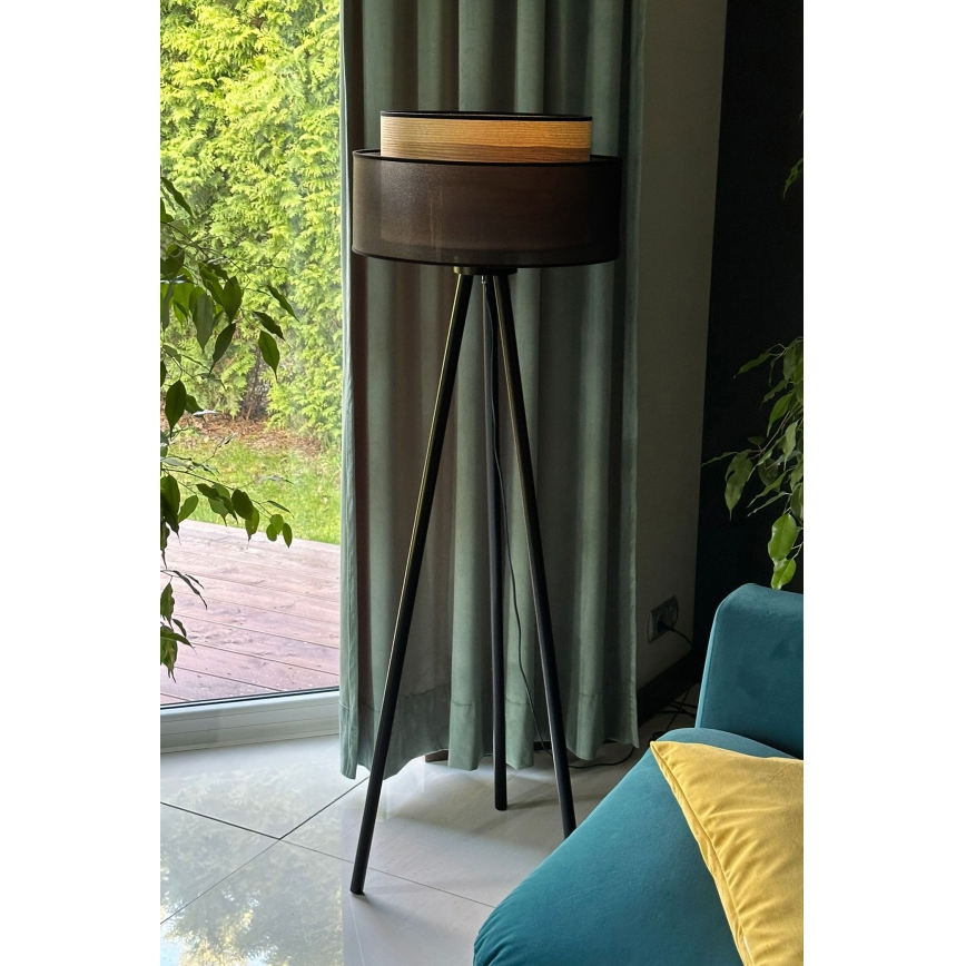 Duolla - Επιδαπέδιο φωτιστικό WOOD BOHO 1xE27/15W/230V διάμετρος 45 cm μαύρο/μπεζ