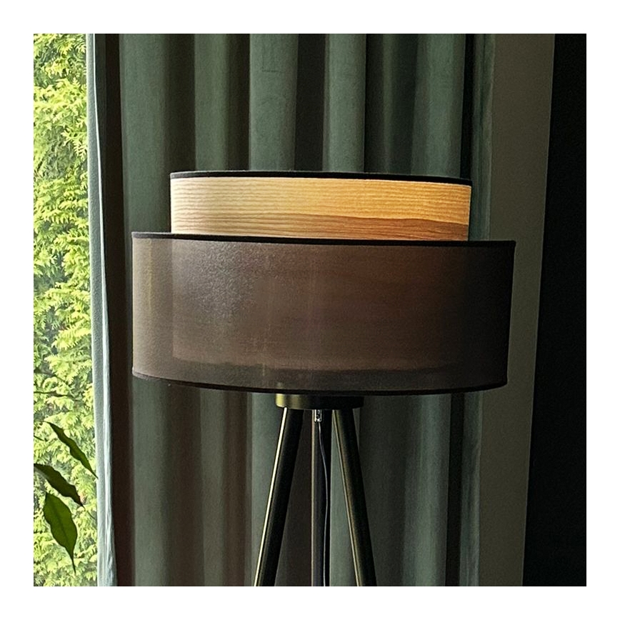 Duolla - Επιδαπέδιο φωτιστικό WOOD BOHO 1xE27/15W/230V διάμετρος 45 cm μαύρο/μπεζ