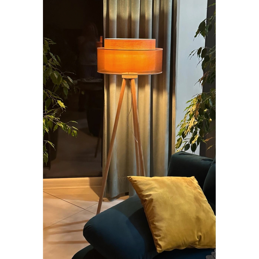 Duolla - Επιδαπέδιο φωτιστικό WOOD BOHO 1xE27/15W/230V διάμετρος 45 cm χαλκός/καφέ/μπεζ