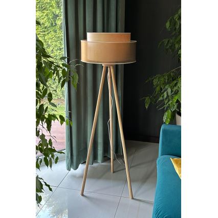 Duolla - Επιδαπέδιο φωτιστικό WOOD BOHO 1xE27/15W/230V διάμετρος 45 cm χαλκός/καφέ/μπεζ