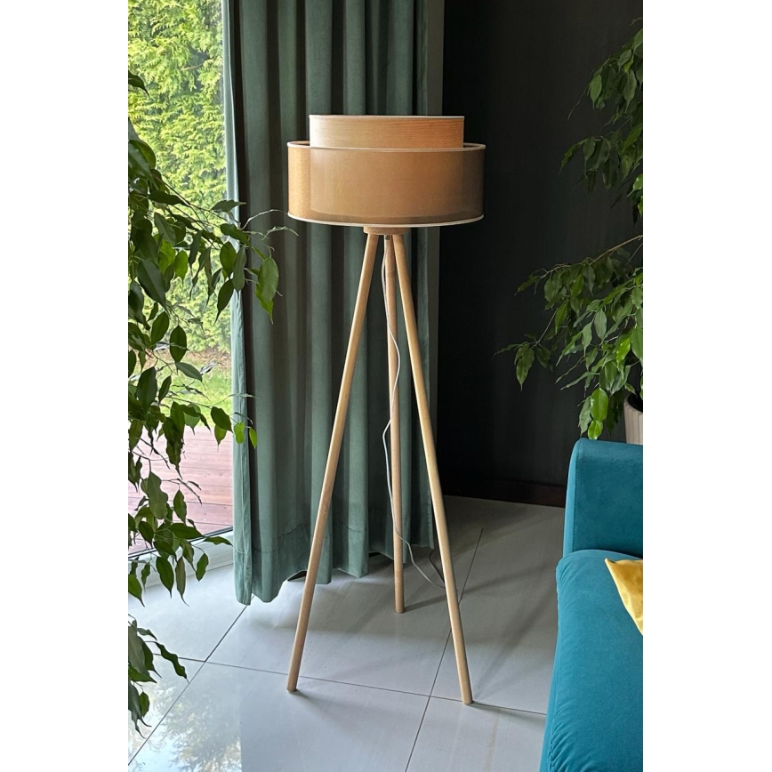 Duolla - Επιδαπέδιο φωτιστικό WOOD BOHO 1xE27/15W/230V διάμετρος 45 cm χαλκός/καφέ/μπεζ