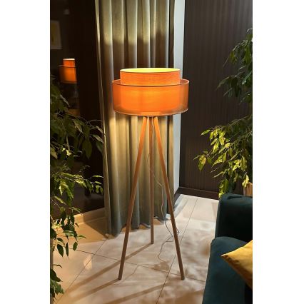 Duolla - Επιδαπέδιο φωτιστικό WOOD BOHO 1xE27/15W/230V διάμετρος 45 cm χαλκός/καφέ/μπεζ