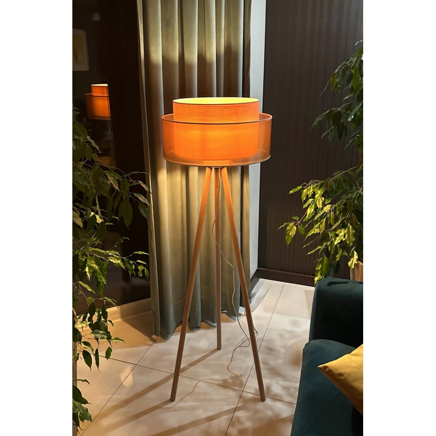 Duolla - Επιδαπέδιο φωτιστικό WOOD BOHO 1xE27/15W/230V διάμετρος 45 cm χαλκός/καφέ/μπεζ