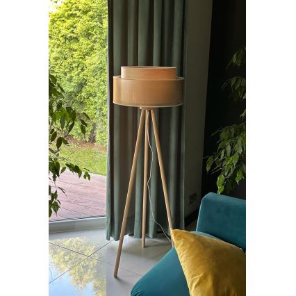 Duolla - Επιδαπέδιο φωτιστικό WOOD BOHO 1xE27/15W/230V διάμετρος 45 cm χαλκός/καφέ/μπεζ