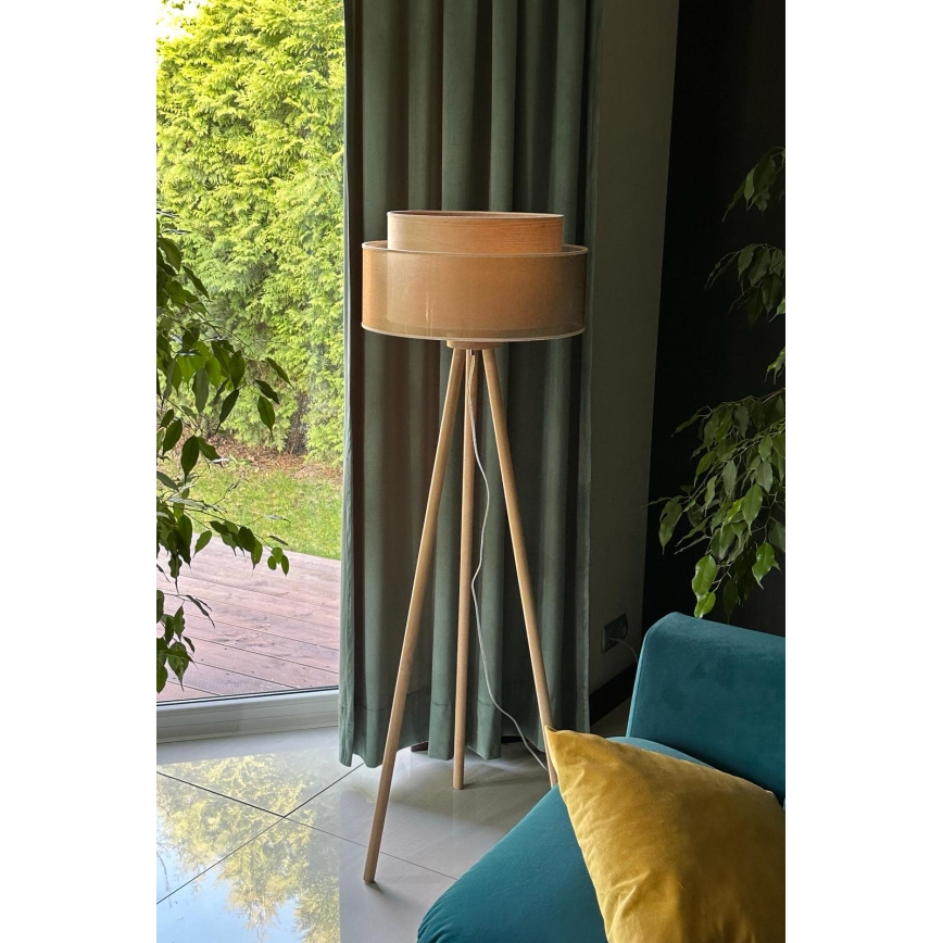 Duolla - Επιδαπέδιο φωτιστικό WOOD BOHO 1xE27/15W/230V διάμετρος 45 cm χαλκός/καφέ/μπεζ