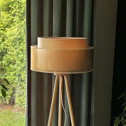 Duolla - Επιδαπέδιο φωτιστικό WOOD BOHO 1xE27/15W/230V διάμετρος 45 cm χαλκός/καφέ/μπεζ