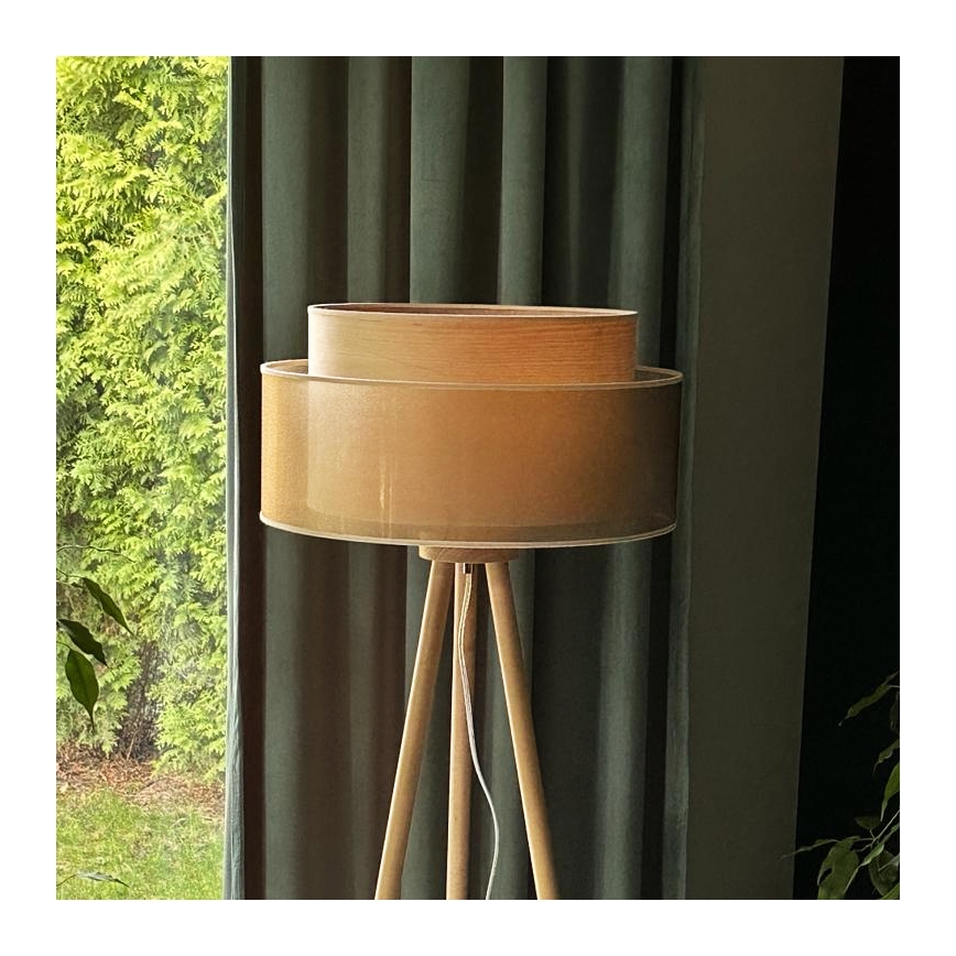 Duolla - Επιδαπέδιο φωτιστικό WOOD BOHO 1xE27/15W/230V διάμετρος 45 cm χαλκός/καφέ/μπεζ