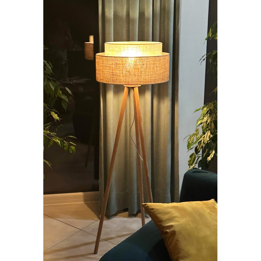 Duolla - Επιδαπέδιο φωτιστικό YUTE BOHO 1xE27/15W/230V διάμετρος 45 cm καφέ/κρεμ