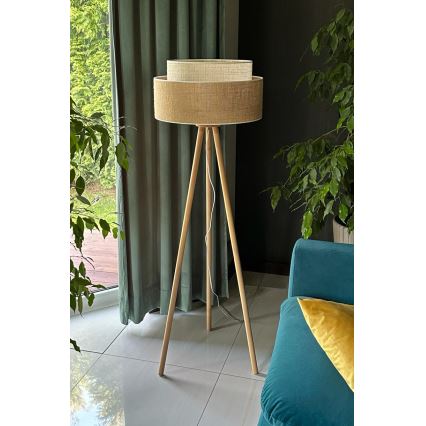 Duolla - Επιδαπέδιο φωτιστικό YUTE BOHO 1xE27/15W/230V διάμετρος 45 cm καφέ/κρεμ