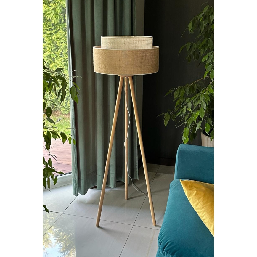 Duolla - Επιδαπέδιο φωτιστικό YUTE BOHO 1xE27/15W/230V διάμετρος 45 cm καφέ/κρεμ