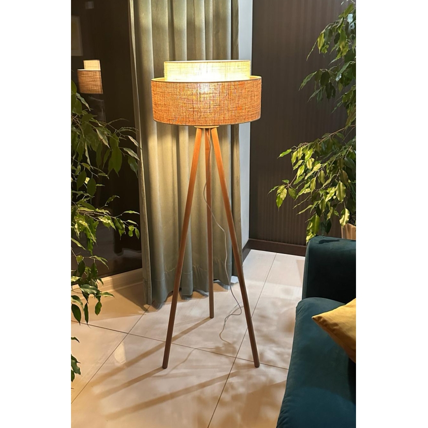 Duolla - Επιδαπέδιο φωτιστικό YUTE BOHO 1xE27/15W/230V διάμετρος 45 cm καφέ/κρεμ
