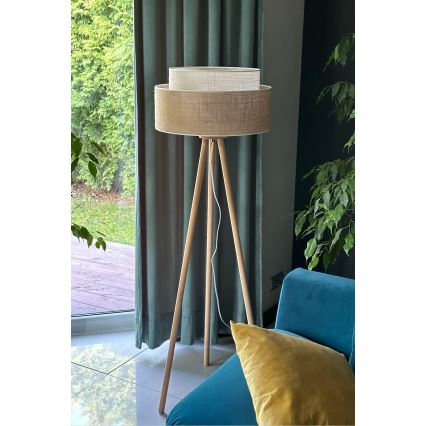 Duolla - Επιδαπέδιο φωτιστικό YUTE BOHO 1xE27/15W/230V διάμετρος 45 cm καφέ/κρεμ