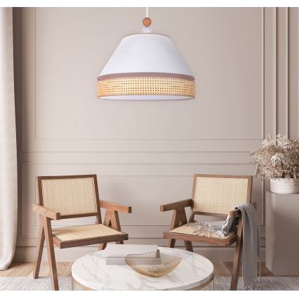 Duolla - Κρεμαστό φωτιστικό οροφής AVIGNON 1xE27/15W/230V διάμετρος 60 cm λευκό/rattan