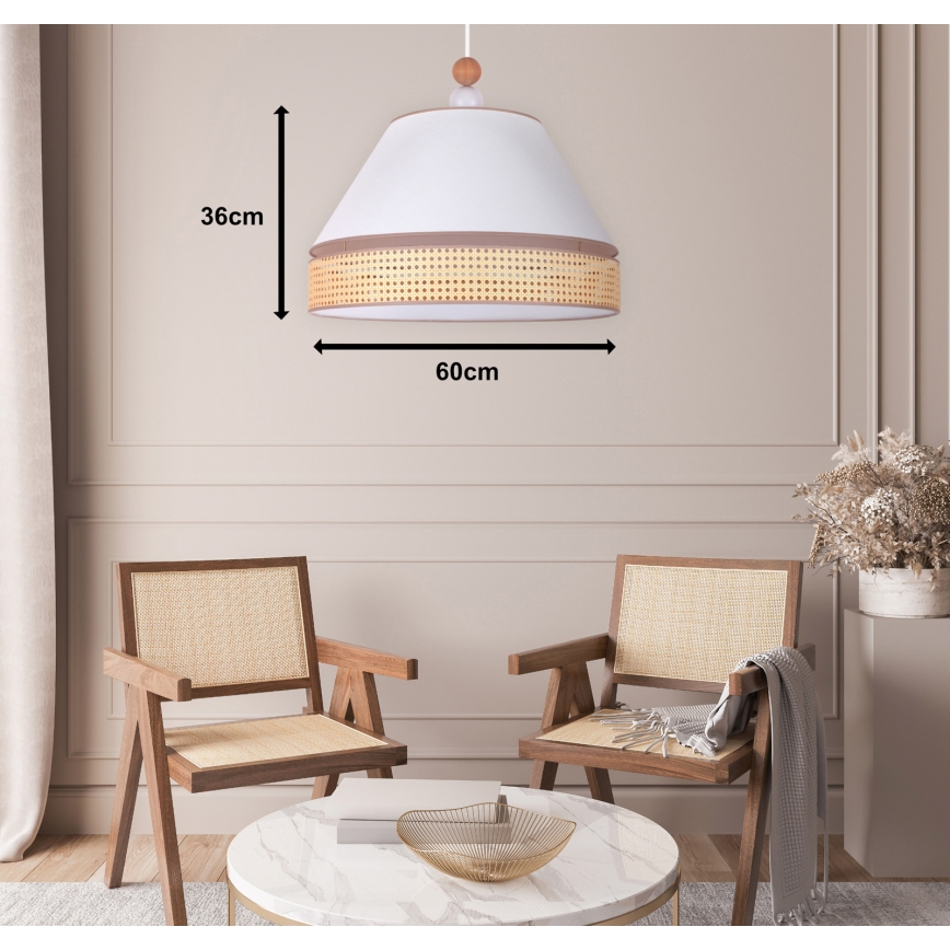 Duolla - Κρεμαστό φωτιστικό οροφής AVIGNON 1xE27/15W/230V διάμετρος 60 cm λευκό/rattan
