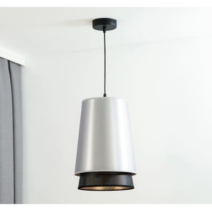 Duolla - Κρεμαστό φωτιστικό οροφής BELL SHINY 1xE27/15W/230V διάμετρος 25 cm ασημί/μαύρο