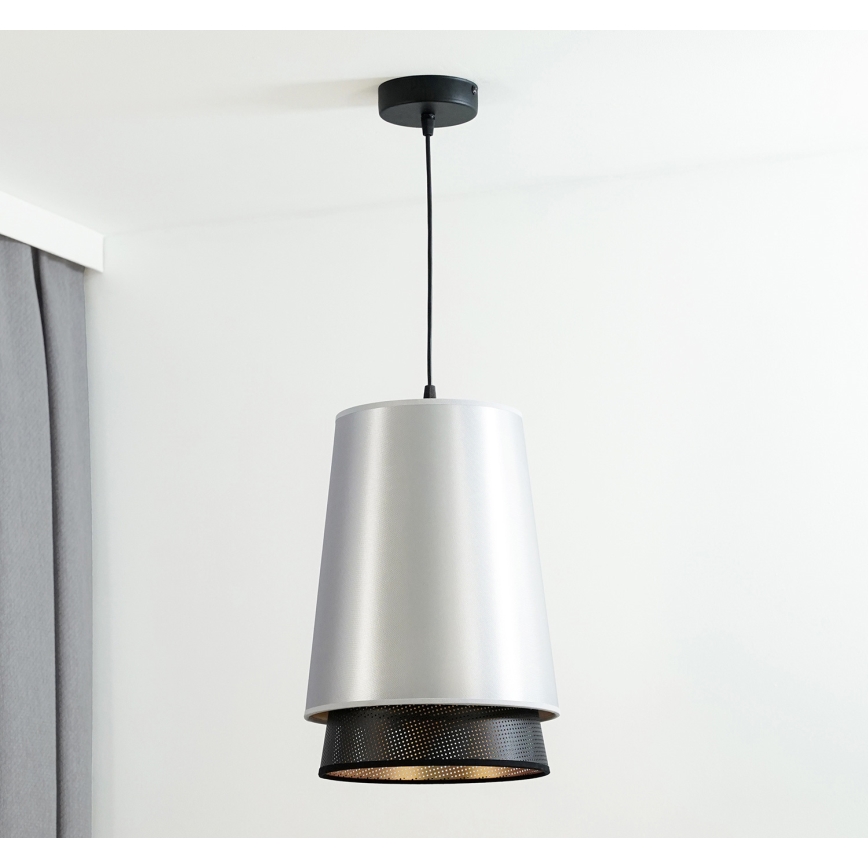 Duolla - Κρεμαστό φωτιστικό οροφής BELL SHINY 1xE27/15W/230V διάμετρος 25 cm ασημί/μαύρο