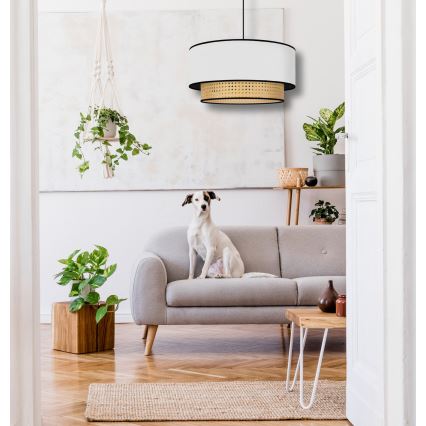 Duolla - Κρεμαστό φωτιστικό οροφής BOHO 1xE27/15W/230V διάμετρος 45 cm λευκό/rattan