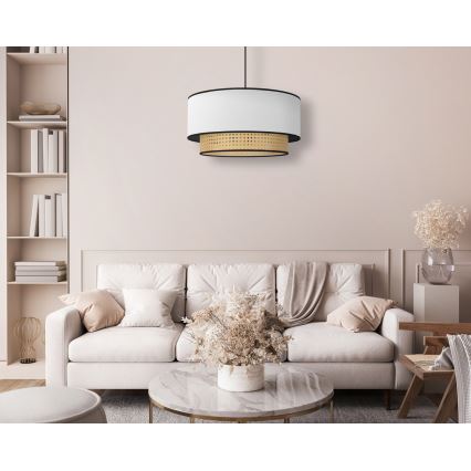 Duolla - Κρεμαστό φωτιστικό οροφής BOHO 1xE27/15W/230V διάμετρος 45 cm λευκό/rattan