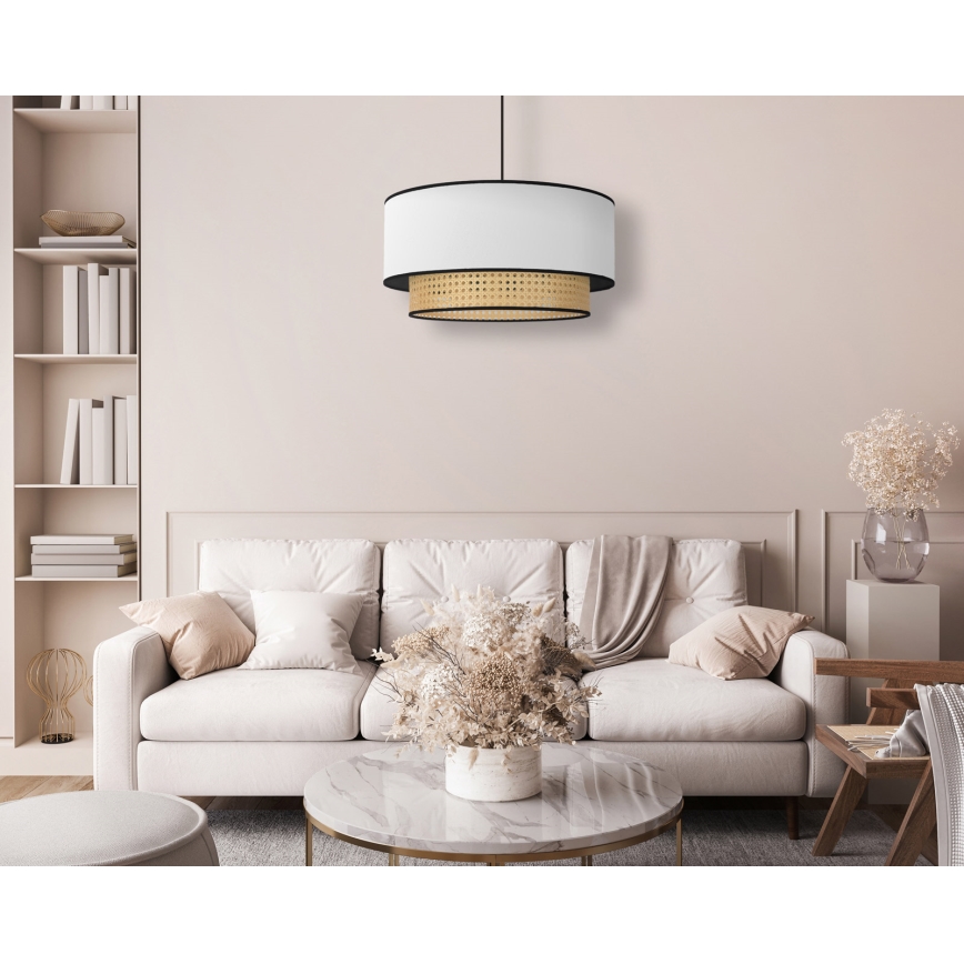 Duolla - Κρεμαστό φωτιστικό οροφής BOHO 1xE27/15W/230V διάμετρος 45 cm λευκό/rattan