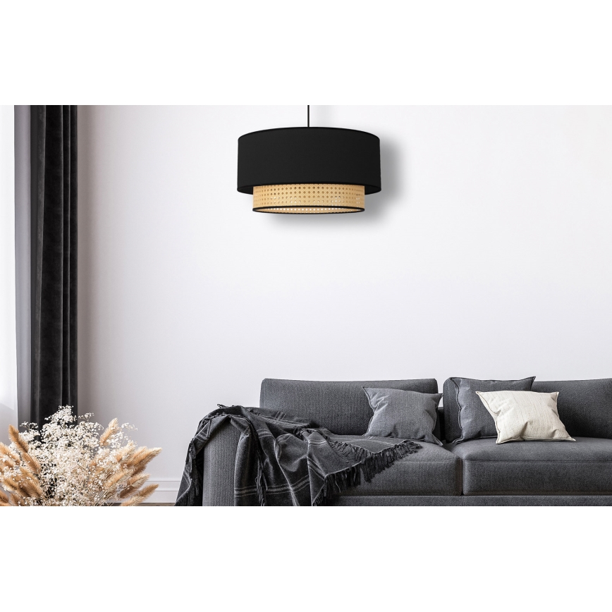 Duolla - Κρεμαστό φωτιστικό οροφής BOHO 1xE27/15W/230V διάμετρος 45 cm μαύρο/rattan