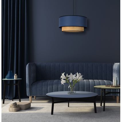 Duolla - Κρεμαστό φωτιστικό οροφής BOHO 1xE27/15W/230V διάμετρος 45 cm μπλε/rattan