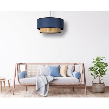 Duolla - Κρεμαστό φωτιστικό οροφής BOHO 1xE27/15W/230V διάμετρος 45 cm μπλε/rattan