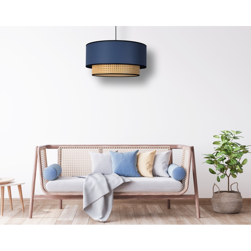 Duolla - Κρεμαστό φωτιστικό οροφής BOHO 1xE27/15W/230V διάμετρος 45 cm μπλε/rattan