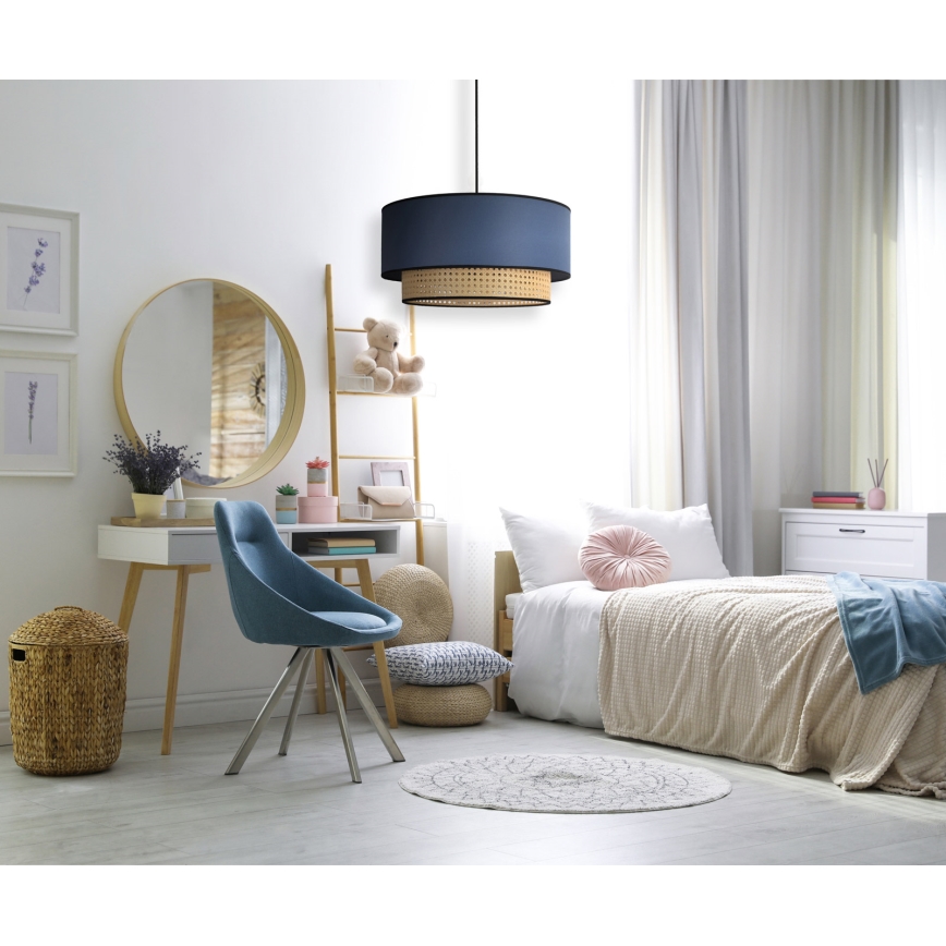 Duolla - Κρεμαστό φωτιστικό οροφής BOHO 1xE27/15W/230V διάμετρος 45 cm μπλε/rattan