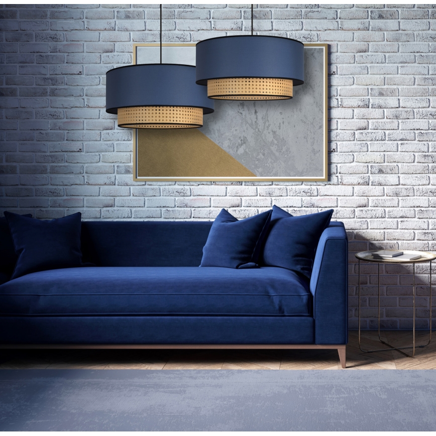 Duolla - Κρεμαστό φωτιστικό οροφής BOHO 1xE27/15W/230V διάμετρος 45 cm μπλε/rattan