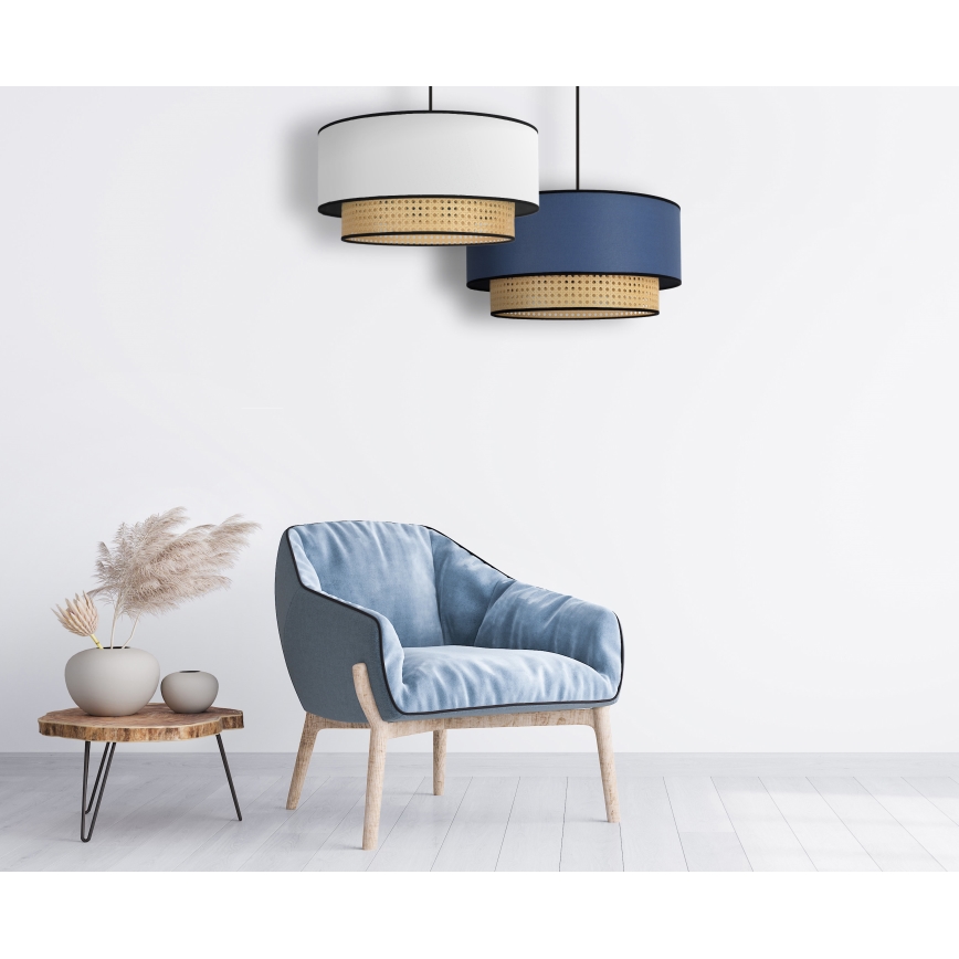Duolla - Κρεμαστό φωτιστικό οροφής BOHO 1xE27/15W/230V διάμετρος 45 cm μπλε/rattan