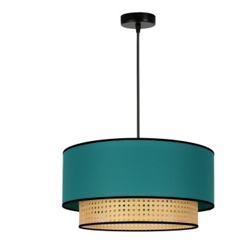 Duolla - Κρεμαστό φωτιστικό οροφής BOHO 1xE27/15W/230V διάμετρος 45 cm τουρκουάζ/rattan