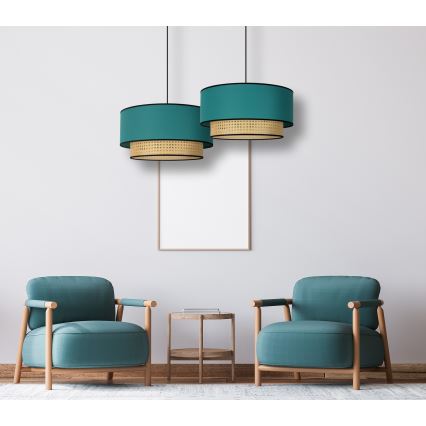 Duolla - Κρεμαστό φωτιστικό οροφής BOHO 1xE27/15W/230V διάμετρος 45 cm τουρκουάζ/rattan