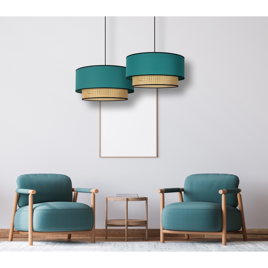 Duolla - Κρεμαστό φωτιστικό οροφής BOHO 1xE27/15W/230V διάμετρος 45 cm τουρκουάζ/rattan