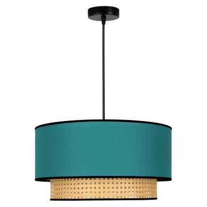 Duolla - Κρεμαστό φωτιστικό οροφής BOHO 1xE27/15W/230V διάμετρος 45 cm τουρκουάζ/rattan