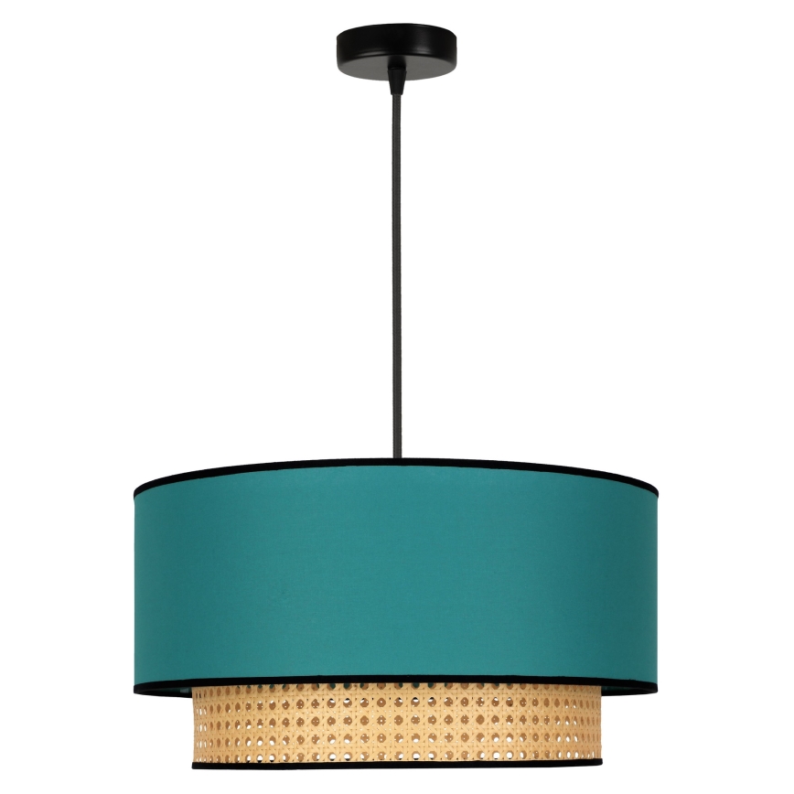Duolla - Κρεμαστό φωτιστικό οροφής BOHO 1xE27/15W/230V διάμετρος 45 cm τουρκουάζ/rattan