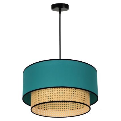 Duolla - Κρεμαστό φωτιστικό οροφής BOHO 1xE27/15W/230V διάμετρος 45 cm τουρκουάζ/rattan
