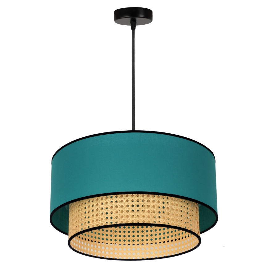 Duolla - Κρεμαστό φωτιστικό οροφής BOHO 1xE27/15W/230V διάμετρος 45 cm τουρκουάζ/rattan