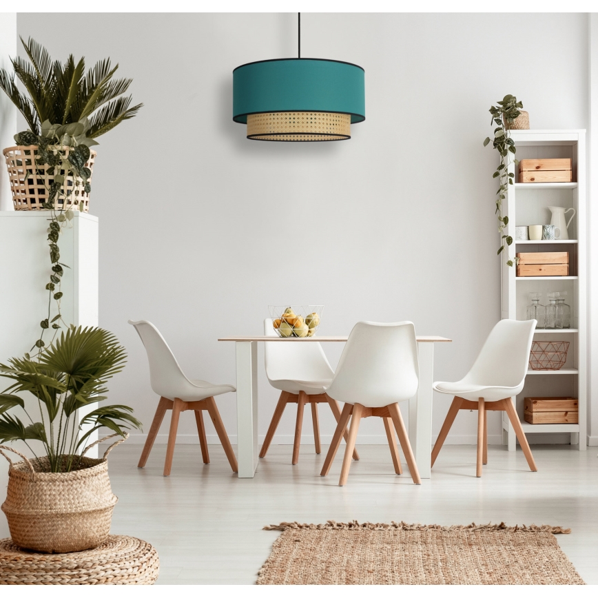Duolla - Κρεμαστό φωτιστικό οροφής BOHO 1xE27/15W/230V διάμετρος 45 cm τουρκουάζ/rattan