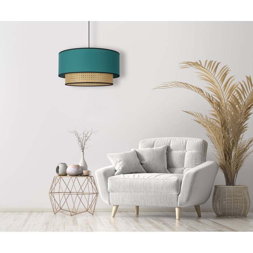 Duolla - Κρεμαστό φωτιστικό οροφής BOHO 1xE27/15W/230V διάμετρος 45 cm τουρκουάζ/rattan