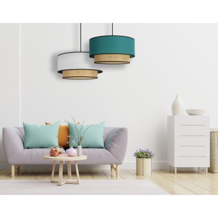 Duolla - Κρεμαστό φωτιστικό οροφής BOHO 1xE27/15W/230V διάμετρος 45 cm τουρκουάζ/rattan