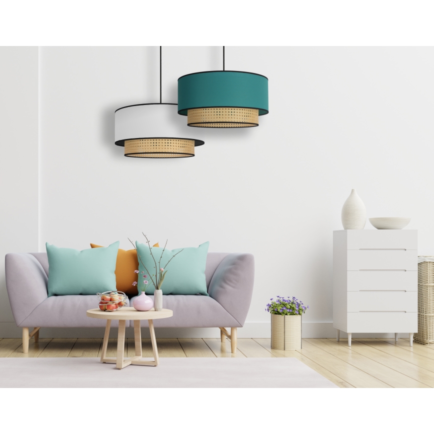 Duolla - Κρεμαστό φωτιστικό οροφής BOHO 1xE27/15W/230V διάμετρος 45 cm τουρκουάζ/rattan