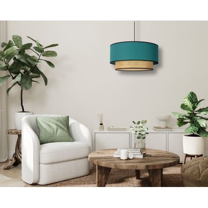 Duolla - Κρεμαστό φωτιστικό οροφής BOHO 1xE27/15W/230V διάμετρος 45 cm τουρκουάζ/rattan
