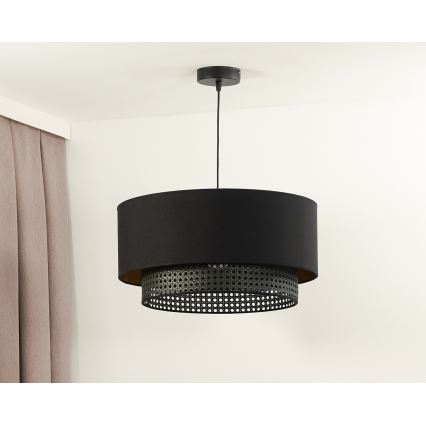 Duolla - Κρεμαστό φωτιστικό οροφής BOHO RATTAN 1xE27/15W/230V διάμετρος 45 cm μαύρο